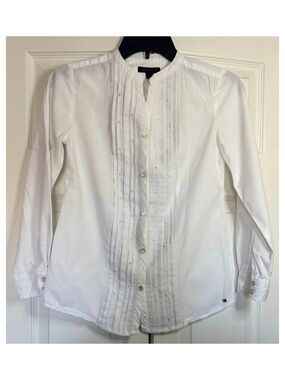 Tommy Hilfiger White Pintuck Front Button-Down Shirt
